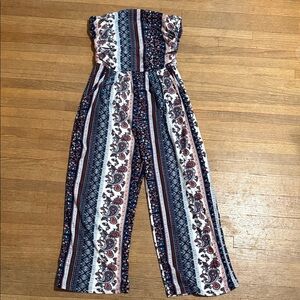 Stella Tweed Strapless Paisley Jumpsuit - Navy and White